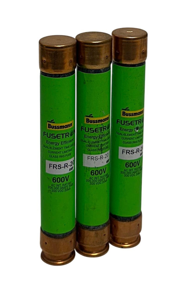 3 BUSSMANN FRS-R-20 / FRSR20 FUSETRON DUAL-ELEMENT FUSES 600V 20A RK5 NSNP