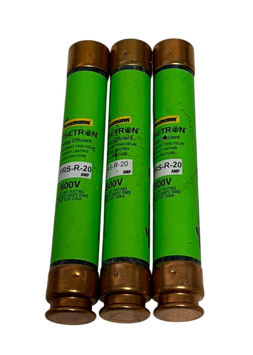 3 BUSSMANN FRS-R-20 / FRSR20 FUSETRON DUAL-ELEMENT FUSES 600V 20A RK5 NSNP