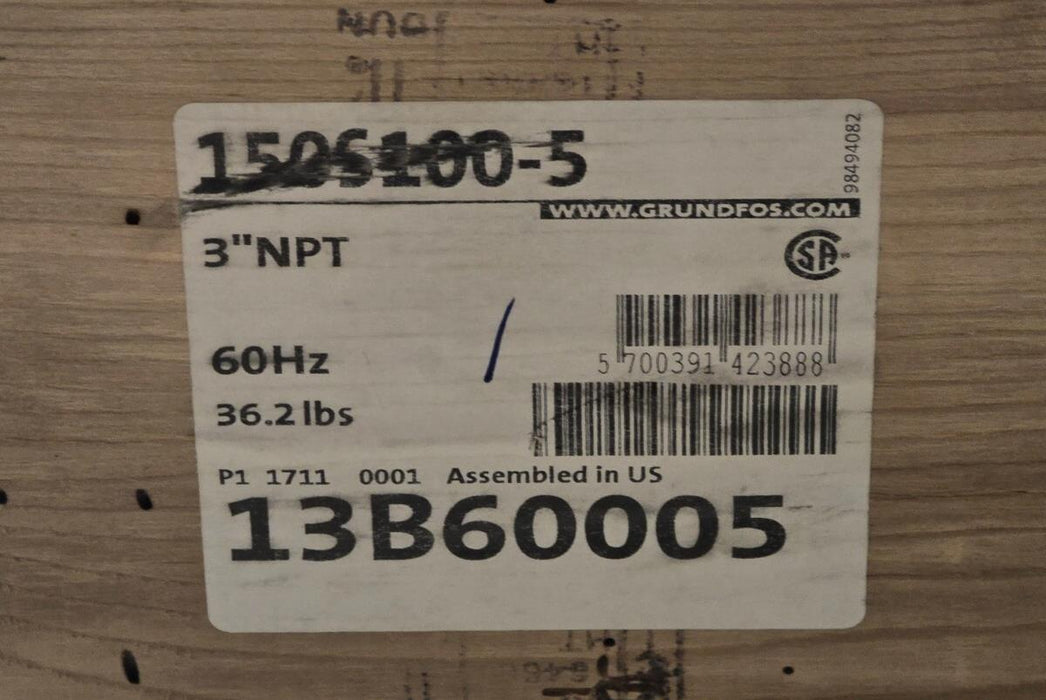 GRUNDFOS 150S100-5 - 13B60005 SP SUBMERSIBLE PUMP END SS 159GPM 3"NPT 10HP NSMP