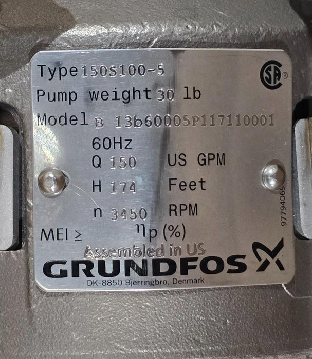 GRUNDFOS 150S100-5 - 13B60005 SP SUBMERSIBLE PUMP END SS 159GPM 3"NPT 10HP NSMP