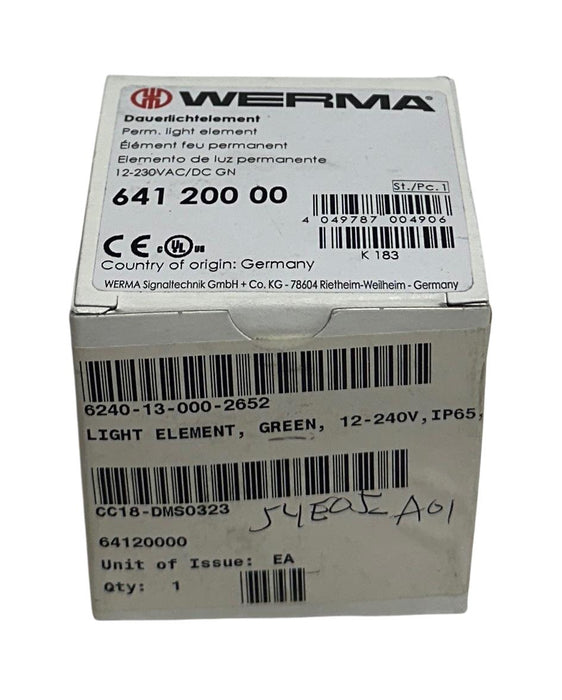 WERMA 641 200 00 / 64120000 PERMANENT LIGHT ELEMENT GREEN 12-230VAC/DC NSMP