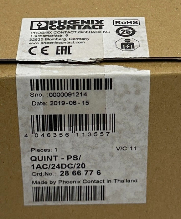PHOENIX CONTACT QUINT-PS/1AC/24DC/20 / 2866776 QUINT POWER SUPPLY 24VDC OUT NSMP