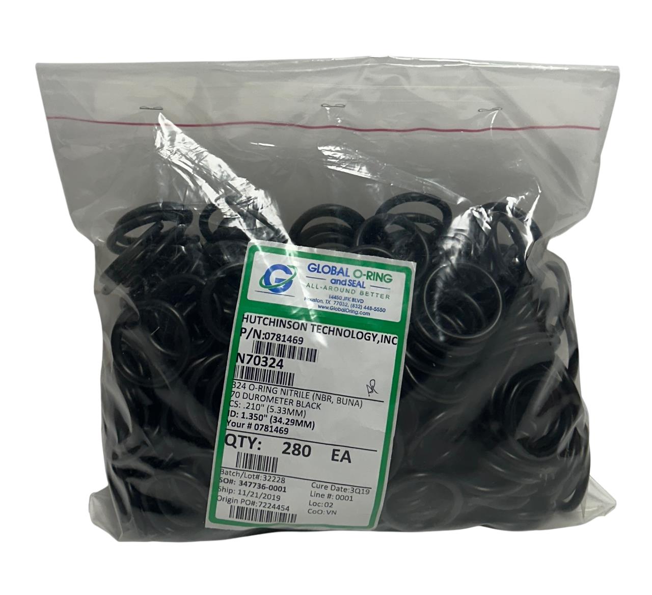 280 GLOBAL O-RING AND SEAL N70324 O-RINGS 70 DURO BLACK 1.350'' ID 0781469 NSMP