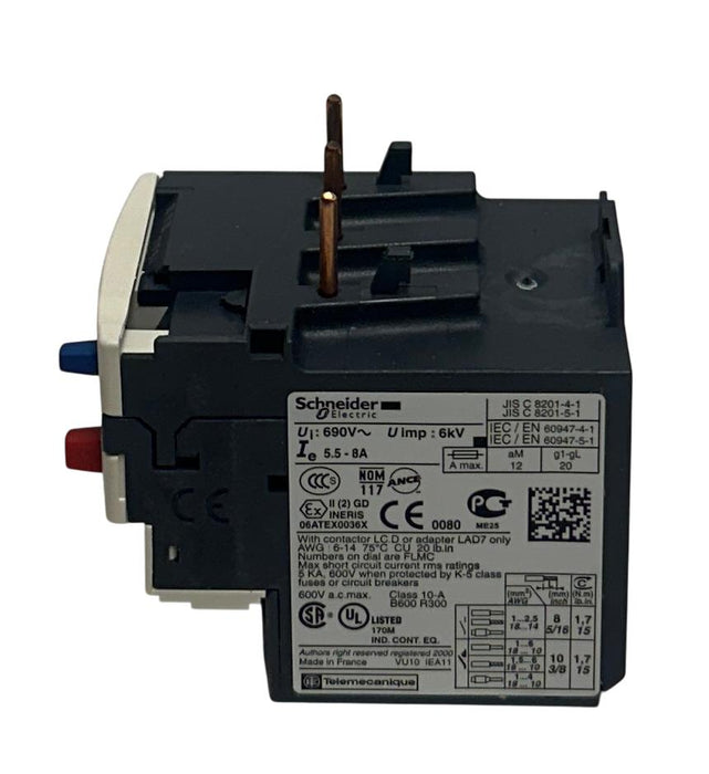 SCHNEIDER ELECTRIC LRD12 TeSys DECA THERMAL OVERLOAD RELAY 5.5-8A NSMP