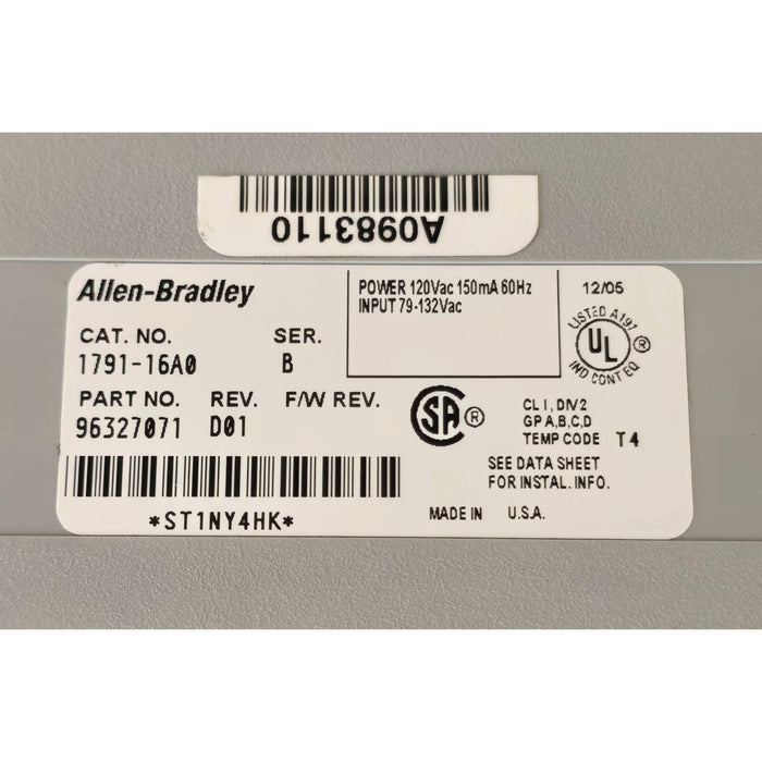 ALLEN BRADLEY 1791-16A0 /B 16-INPUT AC BLOCK I/O MODULE 120VAC 179116A0 REMAN