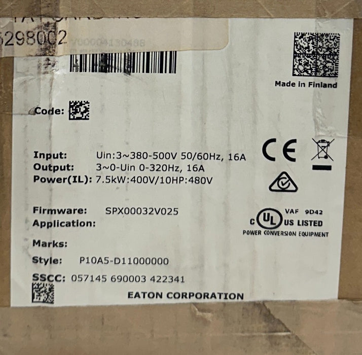 EATON SPX007C1-4A1B1 / SPX007C14A1B1 SPX9000 FREQUENCY DRIVE 7.5kW/10HP 3PH NSMP