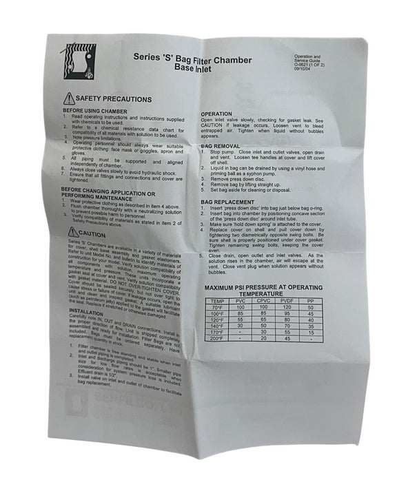 SERFILCO P-78-1773-PV / P781773PV SERIES 'S' BAG CHAMBER 30'' CPVC/FKM OEM NSMP