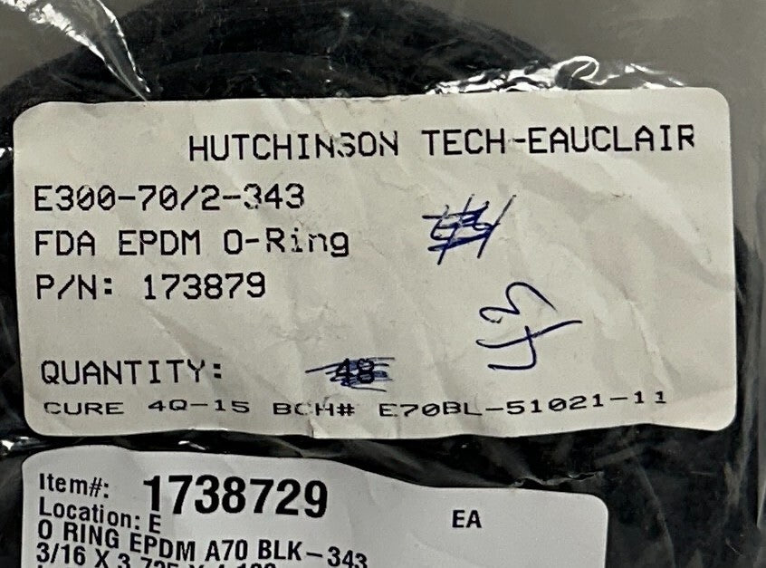 43 AAVID E300-70/2-343 / 173879 O-RINGS FDA EPDM OEM BLACK DUROMETER 70 NSMP