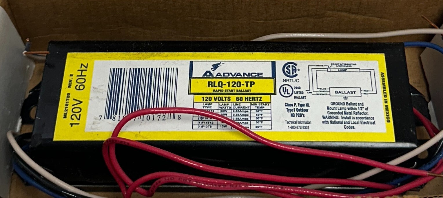 ADVANCE RLQ-120-TP / RLQ120TP RAPID START BALLAST 120V 60Hz OEM 5X791 NSMP