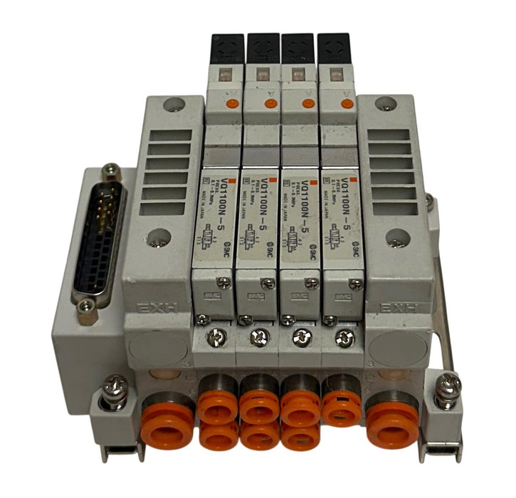 SMC EXH MANIFOLD BANK/BLOCK 4-PORT W/ VQ1100N-5 SOLENOID VALVES 24VDC USNP