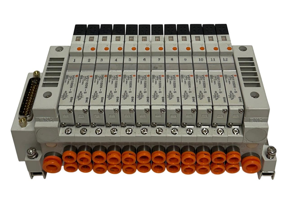 SMC EXH MANIFOLD BANK/BLOCK 12-PORT W/ VQ1100N-5 SOLENOID VALVES 24VDC USNP
