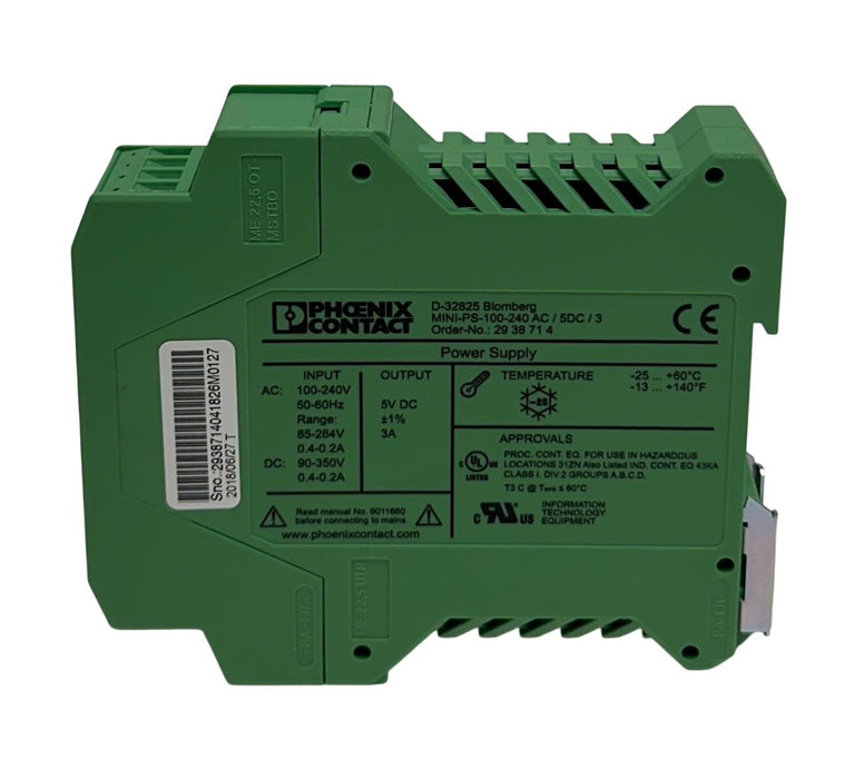 PHOENIX CONTACT MINI-PS-100-240AC/5DC/3 / 2938714 MINI POWER SUPPLY 5V OUT NSMP