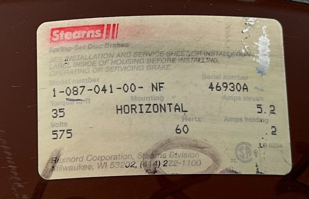 STEARNS 1-087-041-00-NF / 108704100NF SPRING-SET DISC BRAKE 35LB-FT HORIZ USNP
