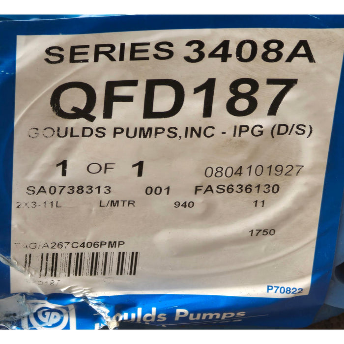 ITT GOULDS PUMP 3408A 2X3-11L DOUBLE SUCTION SPLIT CASE PUMP P/N QFD187 NSNP