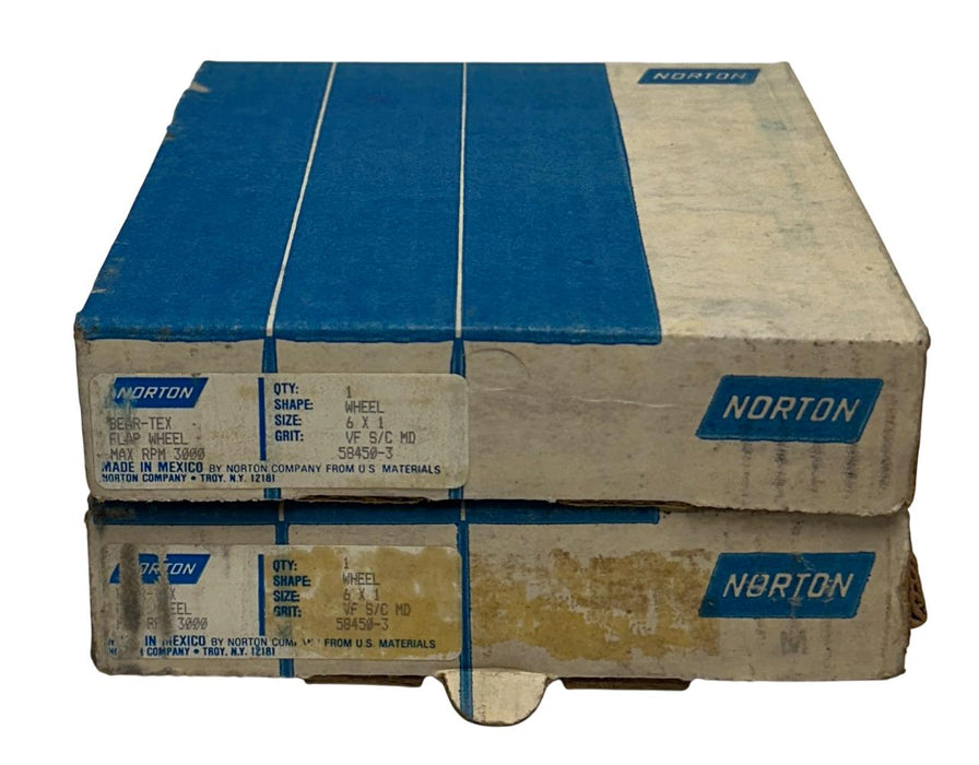 2 NORTON 58450-3 / 584503 BEAR-TEX FLAP WHEELS 3000RPM 6''x1'' VF S/C MD NSMP