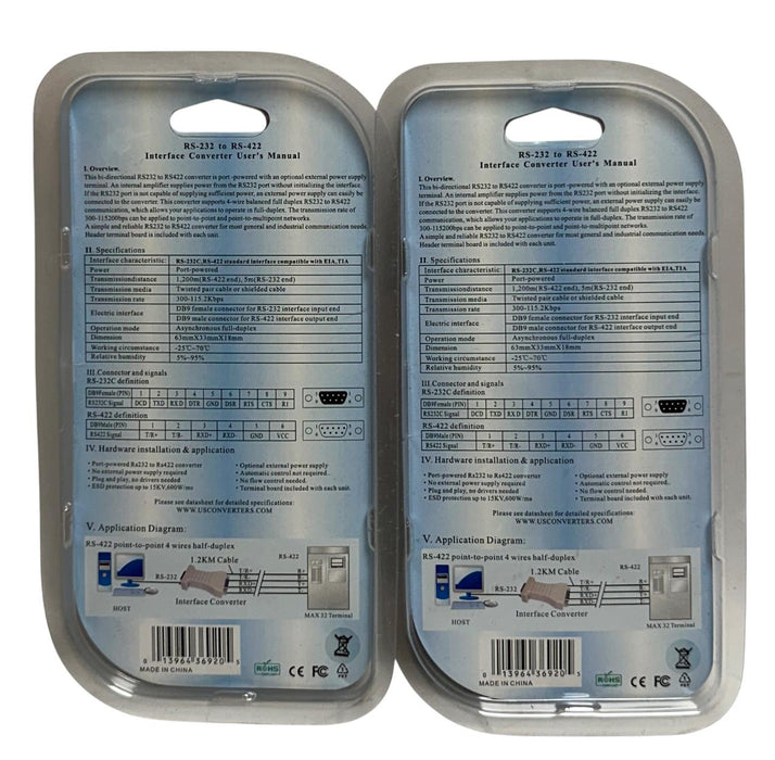 2 USCONVERTERS XS202 RS-232 to RS-422 BI-DIRECTIONAL INTERFACE CONVERTERS NSMP