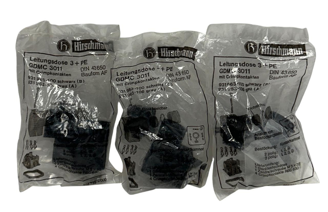 3 HIRSCHMANN GDMC 3011 / 931963-100 / 931963-106 CABLE SOCKETS 3+ PE NSFS