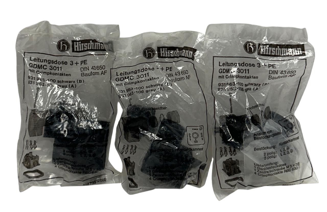3 HIRSCHMANN GDMC 3011 / 931963-100 / 931963-106 CABLE SOCKETS 3+ PE NSFS