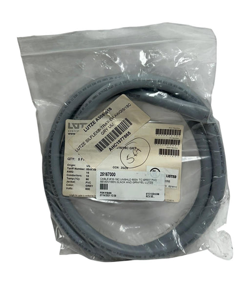 LUTZE A3081618 SILFLEX TRAY-ER AWG16/18C GRY UL CABLE 5FT PVC JACKET 600V NSMP