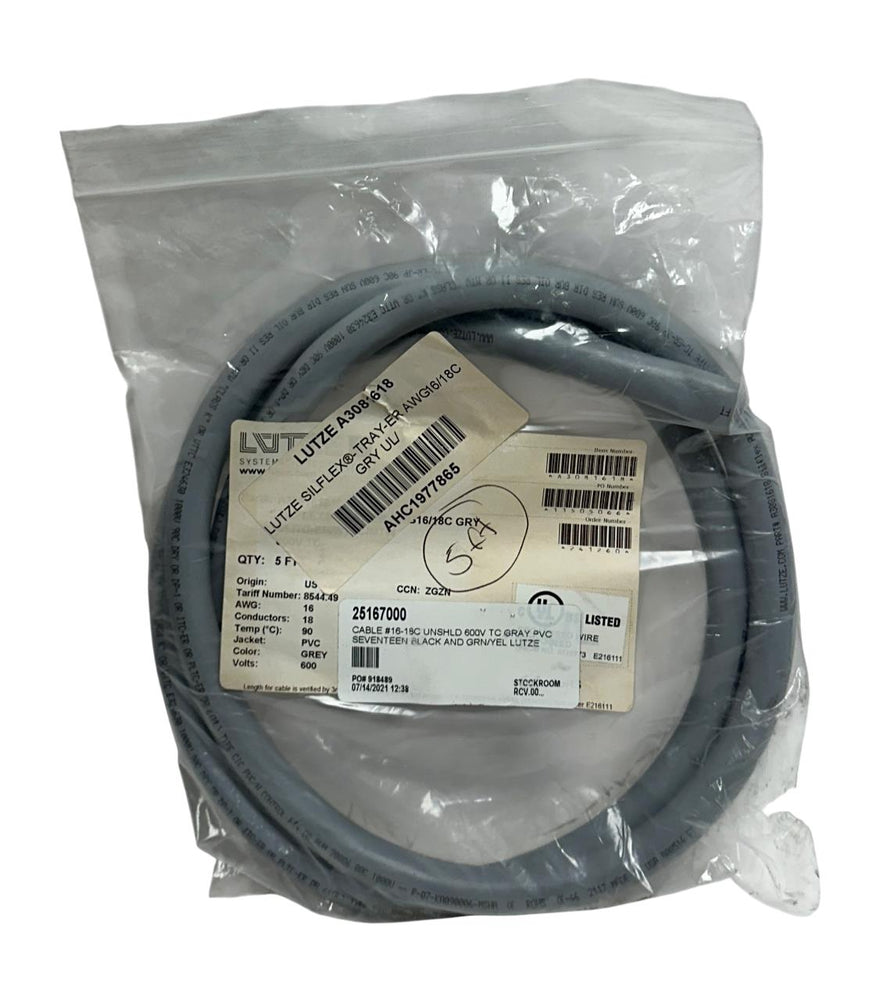 LUTZE A3081618 SILFLEX TRAY-ER AWG16/18C GRY UL CABLE 5FT PVC JACKET 600V NSMP