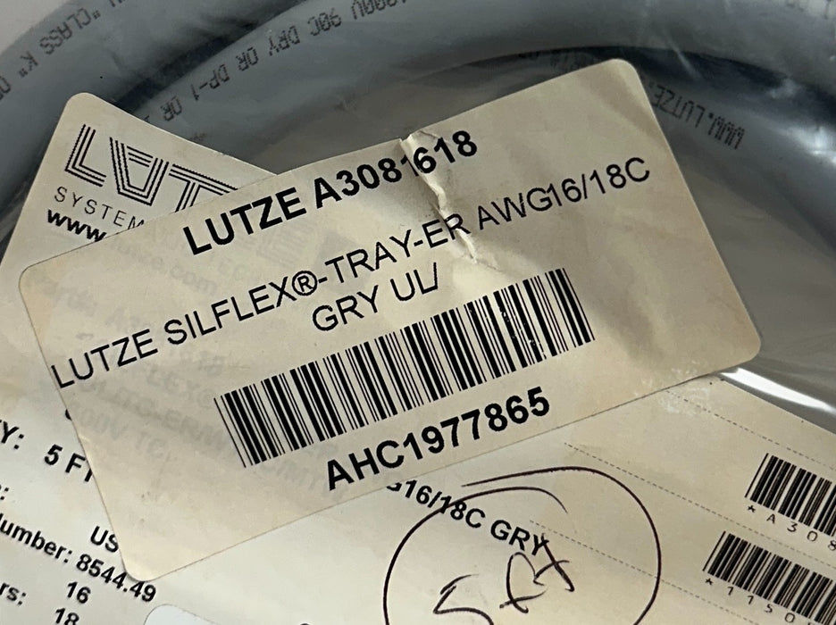 LUTZE A3081618 SILFLEX TRAY-ER AWG16/18C GRY UL CABLE 5FT PVC JACKET 600V NSMP