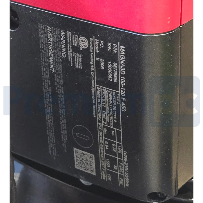 GRUNDFOS MAGNA3 D 100-120 GF 450 - 98126865 TWIN CIRCULATOR PUMP 165GPM 2HP/230V