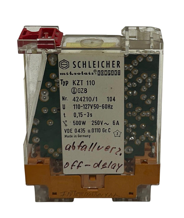 SCHLEICHER KZT 110 / 424210/1 104 TIME DELAY RELAY 0.15-3s 500W 250V 6A USNP