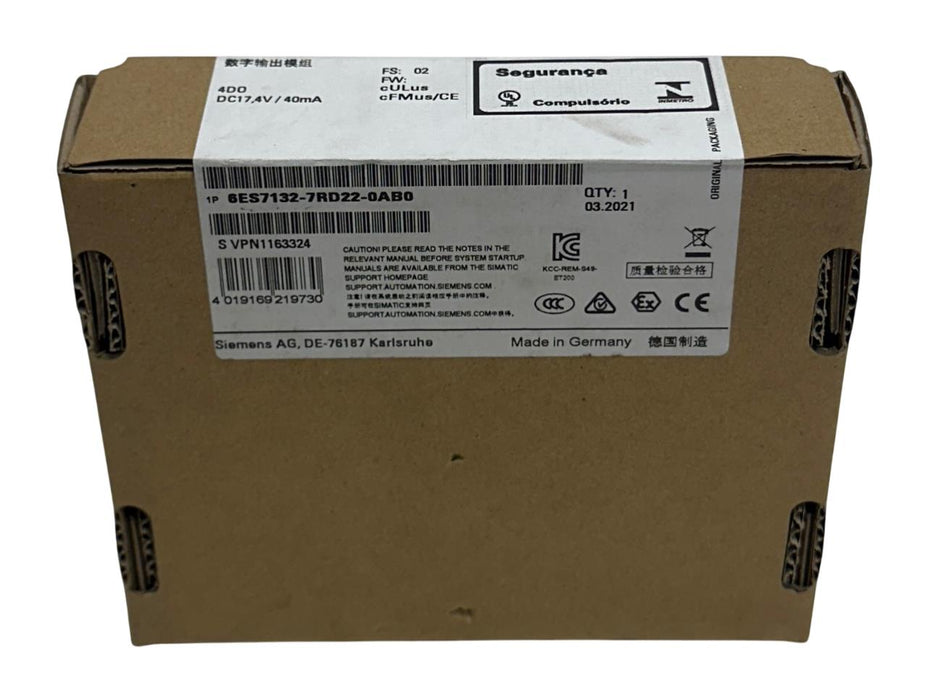 SIEMENS 6ES7132-7RD22-0AB0 / 6ES71327RD220AB0 SIMATIC DIGITAL OUTPUT 40mA NSFS