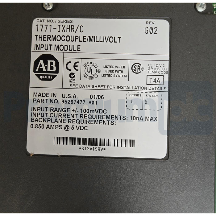 ALLEN BRADLEY 1771-IXHR /C THERMOCOUPLE/Mv INPUT MODULE REV. G02 1771IXHR NSMP