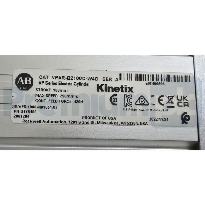 ALLEN BRADLEY VPAR-B2100C-W4D /A VP-Series ELECTRIC CYLINDER w/VPL-B0633M-W-X220