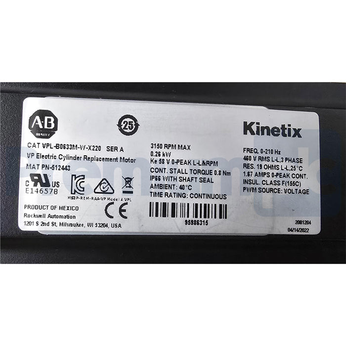 ALLEN BRADLEY VPAR-B2100C-W4D /A VP-Series ELECTRIC CYLINDER w/VPL-B0633M-W-X220