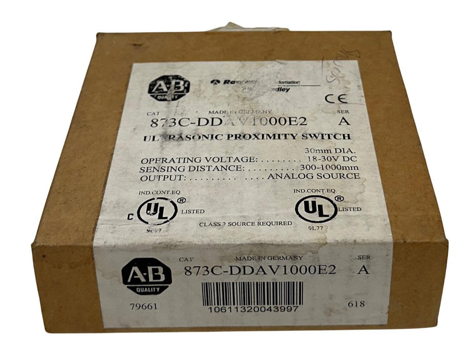 ALLEN BRADLEY 873C-DDAV1000E2 /A ULTRASONIC PROXIMITY SWITCH 18-30VDC 30mm NSMP