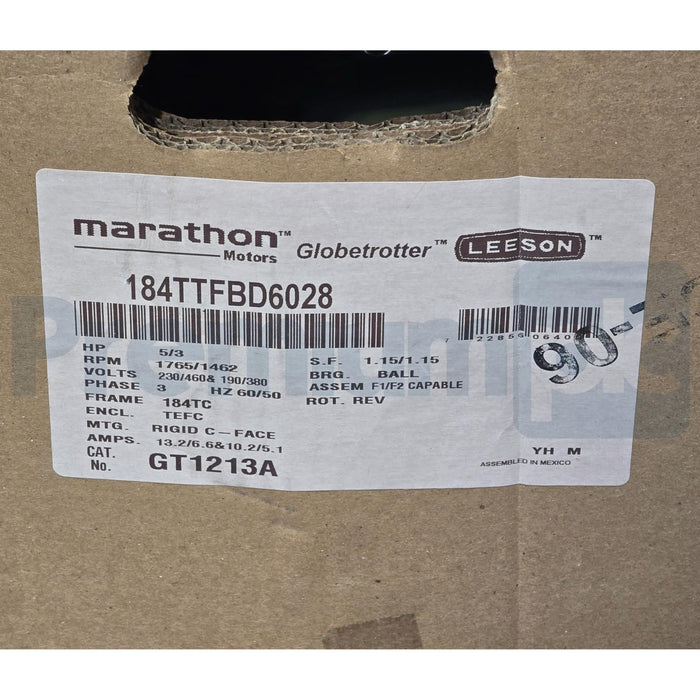 MARATHON MOTORS 184TTFBD6028 GENERAL PURPOSE MOTOR 5 HP, 3-PH, 184TC FRAME, NSMP