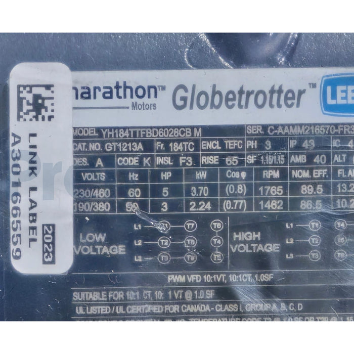 MARATHON MOTORS 184TTFBD6028 GENERAL PURPOSE MOTOR 5 HP, 3-PH, 184TC FRAME, NSMP