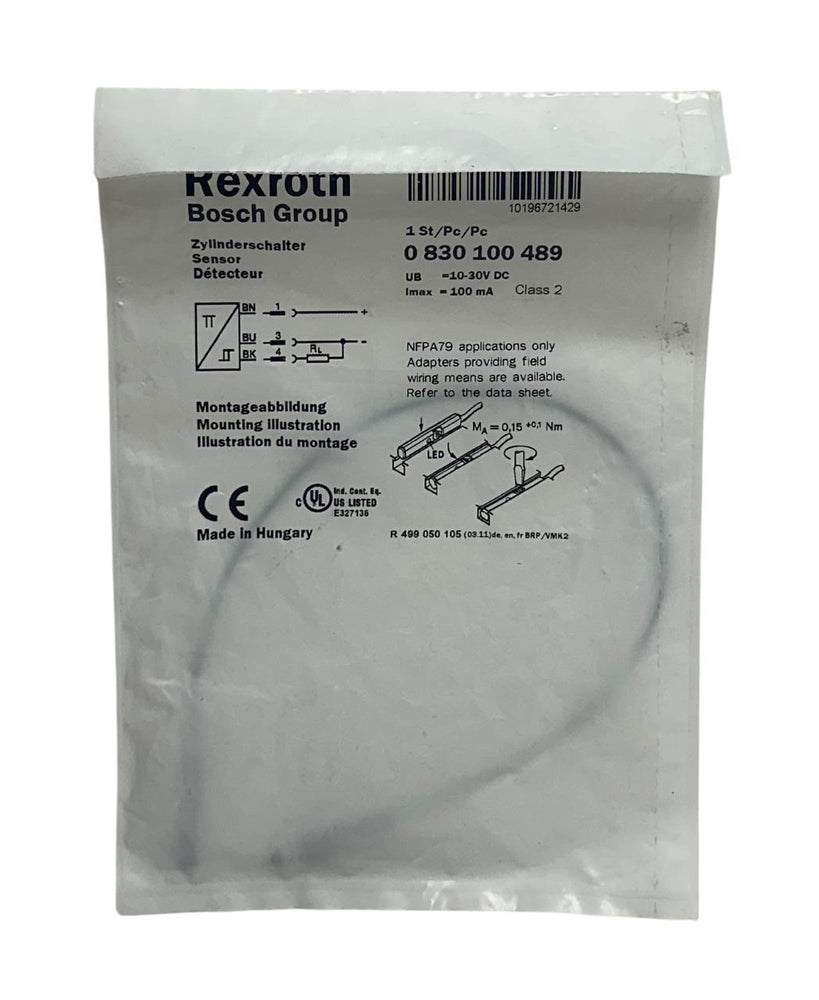 BOSCH REXROTH 0 830 100 489 / 0830100489 CYLINDER SWITCH / SENSOR 10-30VDC NSFS
