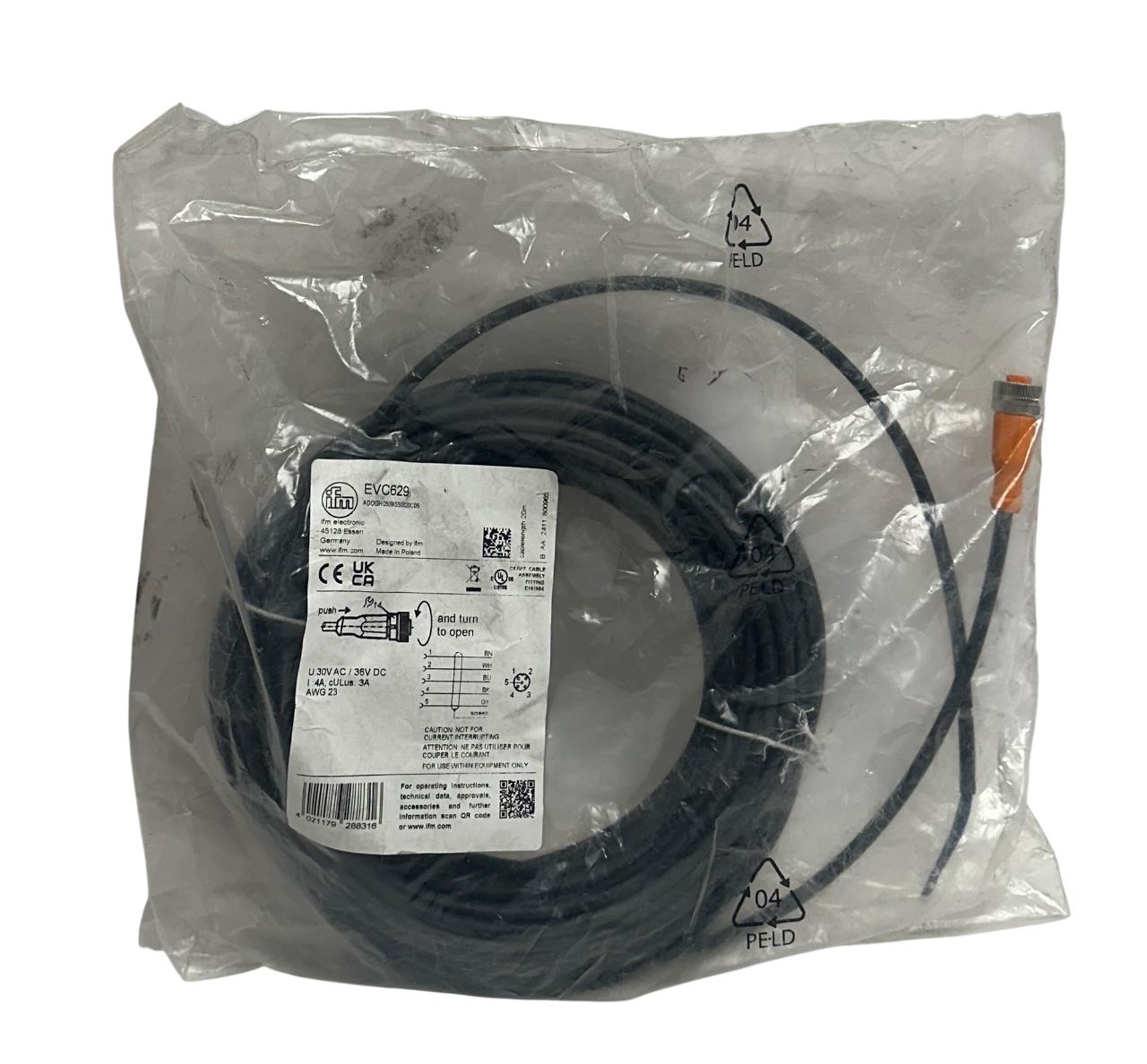 IFM ELECTRONICS ADOGH050MSS0020C05 / EVC629 FEMALE CORDSET ASSEMBLY 20M NSFS