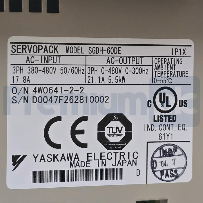 YASKAWA SGDH-60DE / SGDH60DE SIGMA II SERVOPACK AMPLIFIER 400V 6kW w/JUSP-NS500