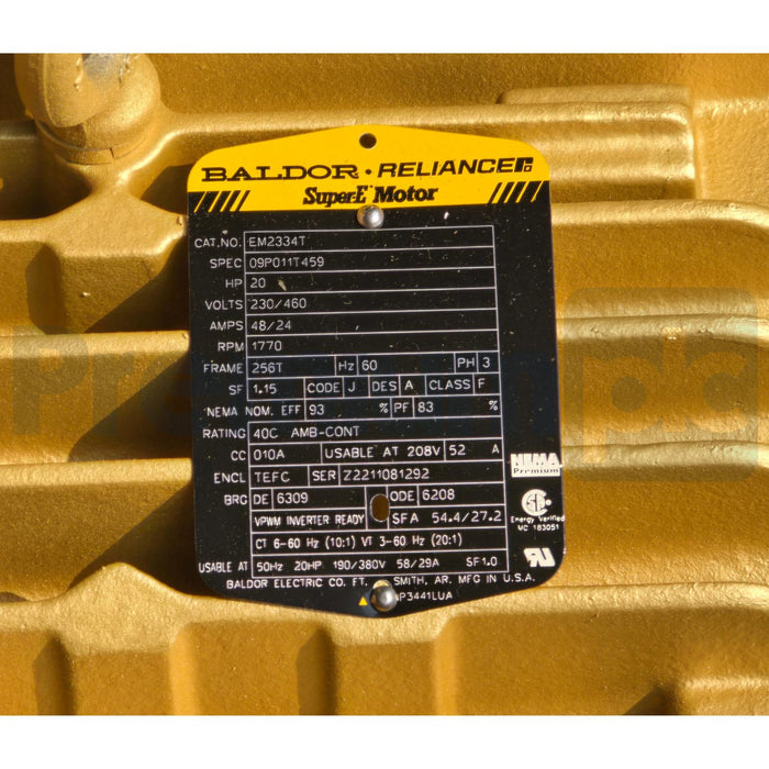 BALDOR ABB EM2334T SUPER-E MOTOR 20HP, 3PH, 230/460V, 1770RPM, 256T, TEFC NSMP