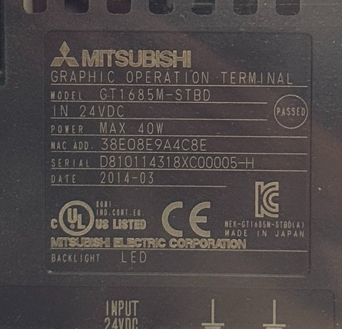 MITSUBISHI ELECTRIC GT1685M-STBD GOT1000 TOUCHSCREEN HMI 24VDC GT1685MSTBD NSMP