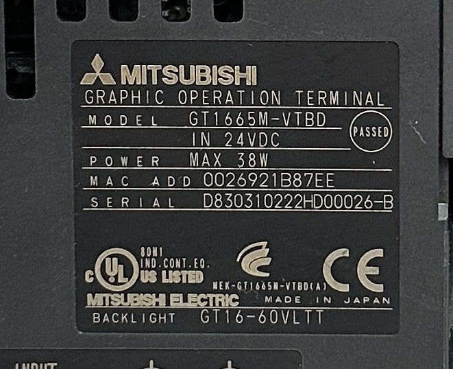 MITSUBISHI ELECTRIC GT1665M-VTBD / GOT1000 GRAPHIC TERMINAL 8.4'' 24VDC 38W USNP