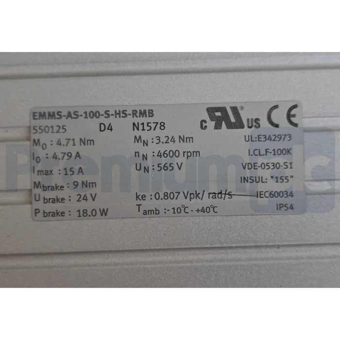 FESTO EMMS-AS-100-S-HS-RMB - 550125 EMMS-AS AC SERVO MOTOR w/BRAKE 24V NSMP