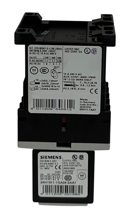 SIEMENS 3RH1244-1AK60 / 3RH12441AK60 AUXILIARY CONTACTOR 110-120VAC 6A NSMP
