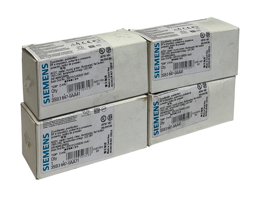 4 SIEMENS 3SB3 647-0AA41 / 3SB3 647-0AA71 ILLUMINATED PUSHBUTTONS 24V GREEN NSMP