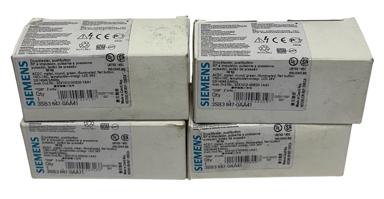 4 SIEMENS 3SB3 647-0AA41 / 3SB3 647-0AA71 ILLUMINATED PUSHBUTTONS 24V GREEN NSMP