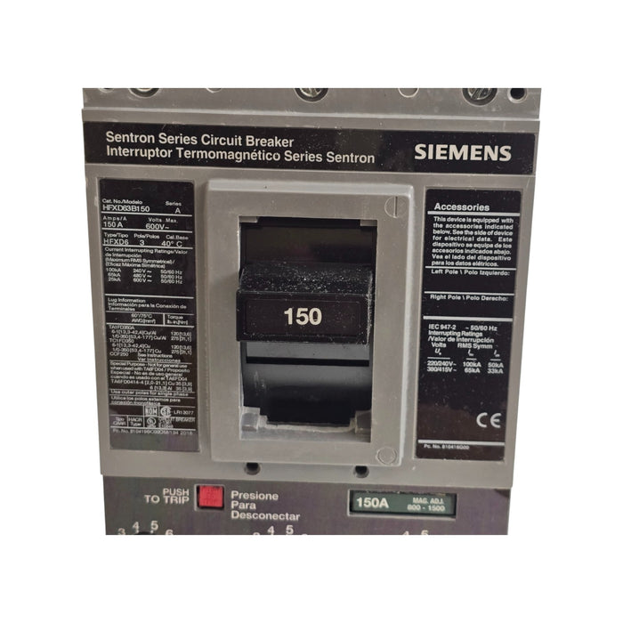 SIEMENS HFXD63B150 SENTRON CIRCUIT BREAKER 3P/150A/600V~/65kA@480V~ w/TRIP NSMP