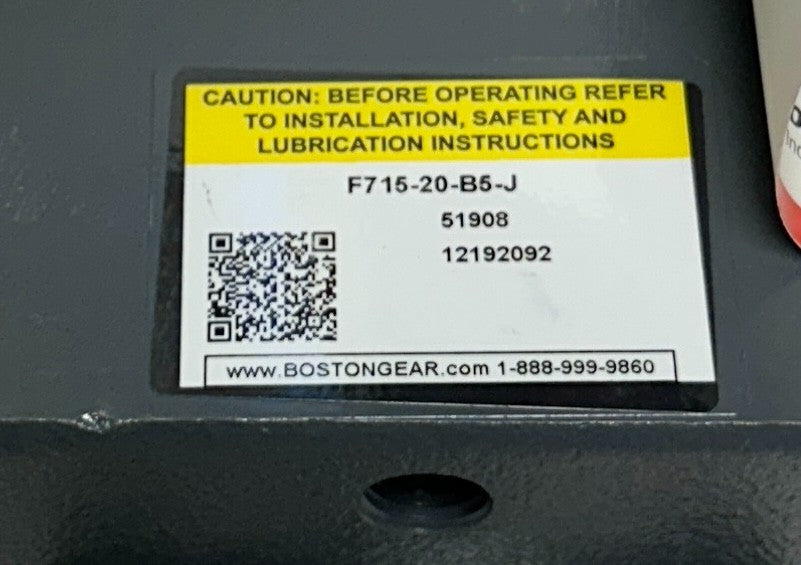 BOSTON GEAR F715-20-B5-J / 51908 RIGHT ANGLE WORM GEAR REDUCER 20:1 / .72HP NSNP