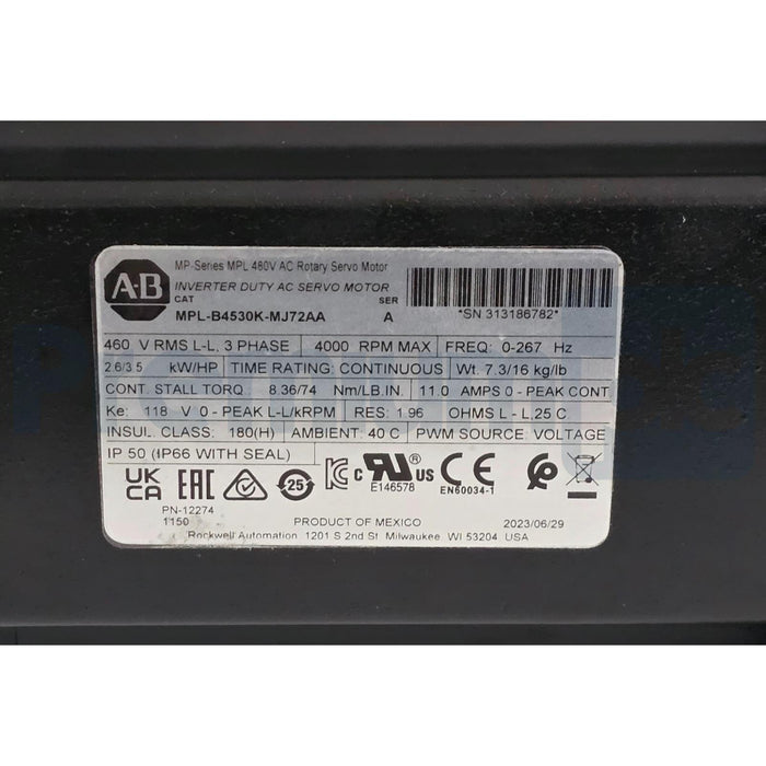 ALLEN BRADLEY MPL-B4530K-MJ72AA /A Kinetix MPL  AC SERVO MOTOR 3.5HP 460V NSMP