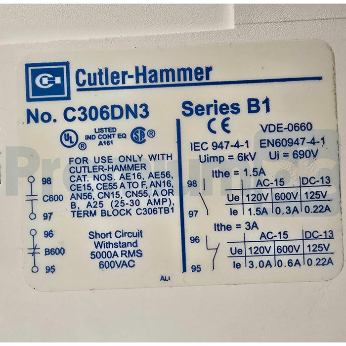 EATON CUTLER HAMMER C306DN3B SERIES B1 OVERLOAD RELAY 3-P OPEN TYPE 32AMP NSMP