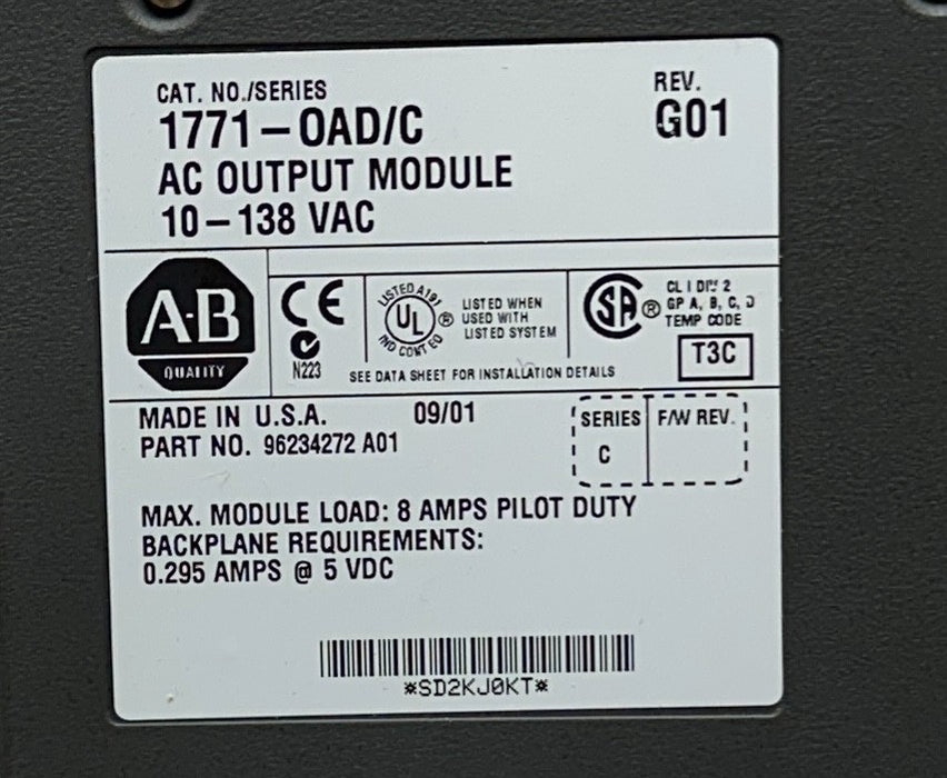 ALLEN BRADLEY 1771-OAD /C PLC-5 DIGITAL OUTPUT MODULE 16-PT 12-120VAC NSMP