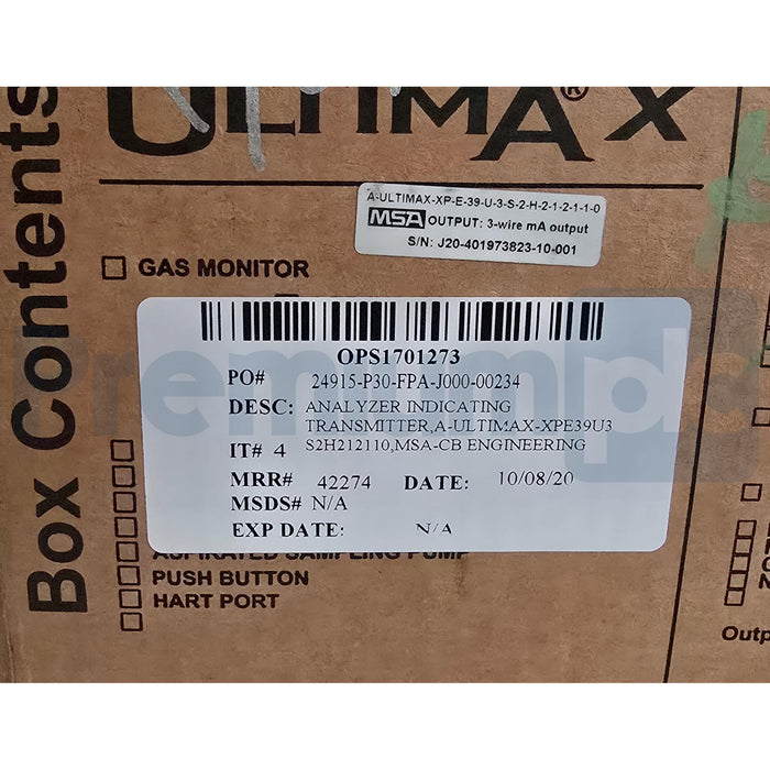 MSA A-ULTIMAX-XP-E-39-U-3-S-2-H-2-1-2-1-1-0 ULTIMA XE w/ A-ULTX-SENS-39-2-0 NSMP